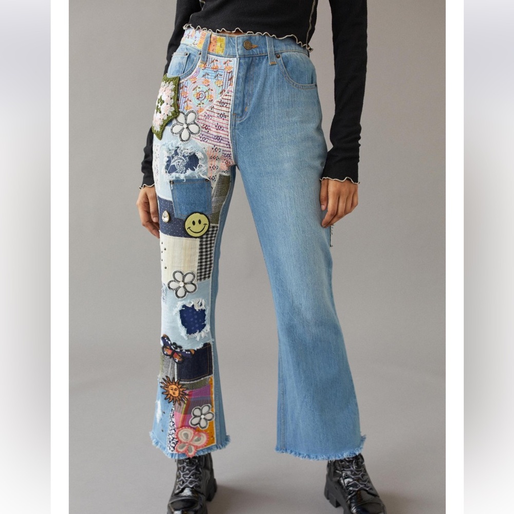 Urban Outfitters BDG Women's Jeans Patchwork Flare Y2K High Rise Rare Crochet 27 - Picture 8 of 11